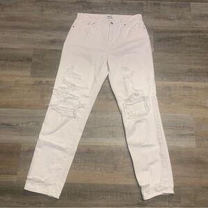 Pistola High Rise White Straight Destroyed Ripped Distressed Jeans Size 28